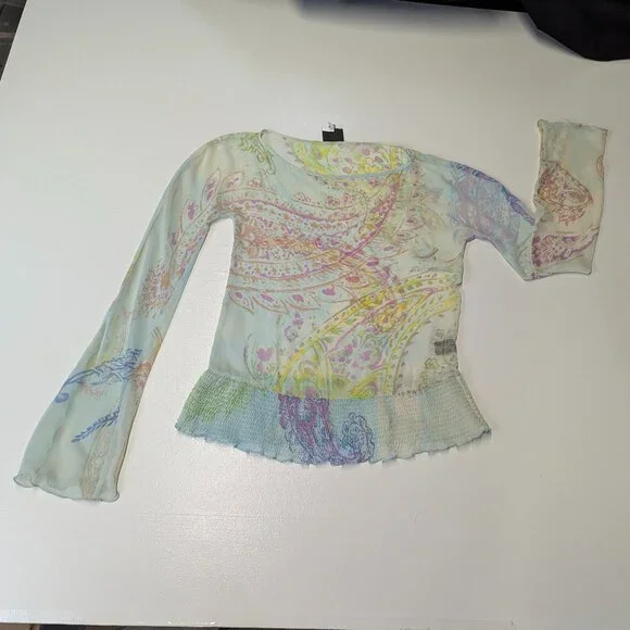 Just Cavalli Size *38 Italian (XS, 2) Printed Crepe Elasticized Hem Blouse - Picture 10 of 15